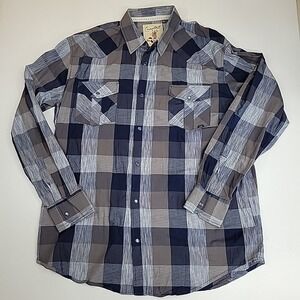 Coastal Mens Blue Plaid Pearl Snap Western Shirt Sz 2XL Cotton Long Sleeve Comfy